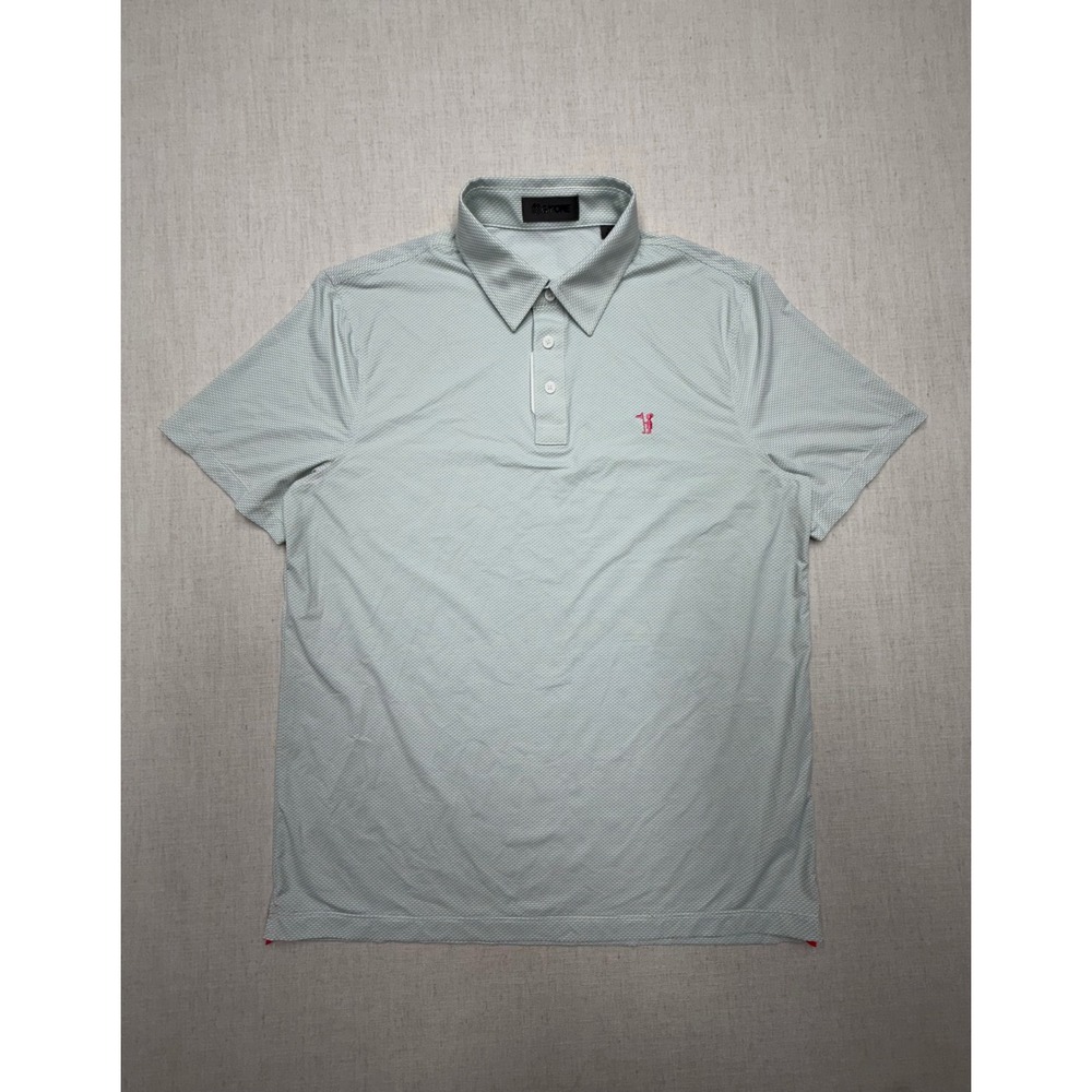 G/FORE Men L Textured Performance Golf Polo Shirt Girl Pin Flag Pray For Birdies
